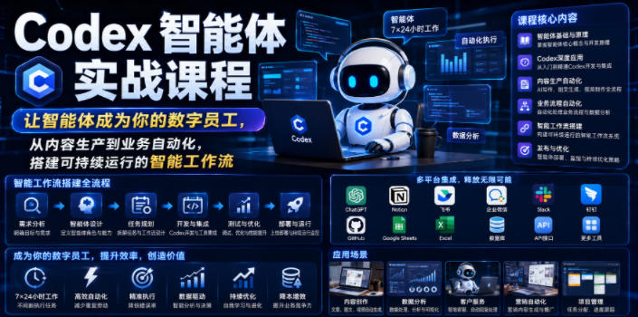 Codex智能体实战课程，让智能体成为你的数字员工，从内容生产到业务自动化，搭建可持续运行的智能工作流-校睿铺