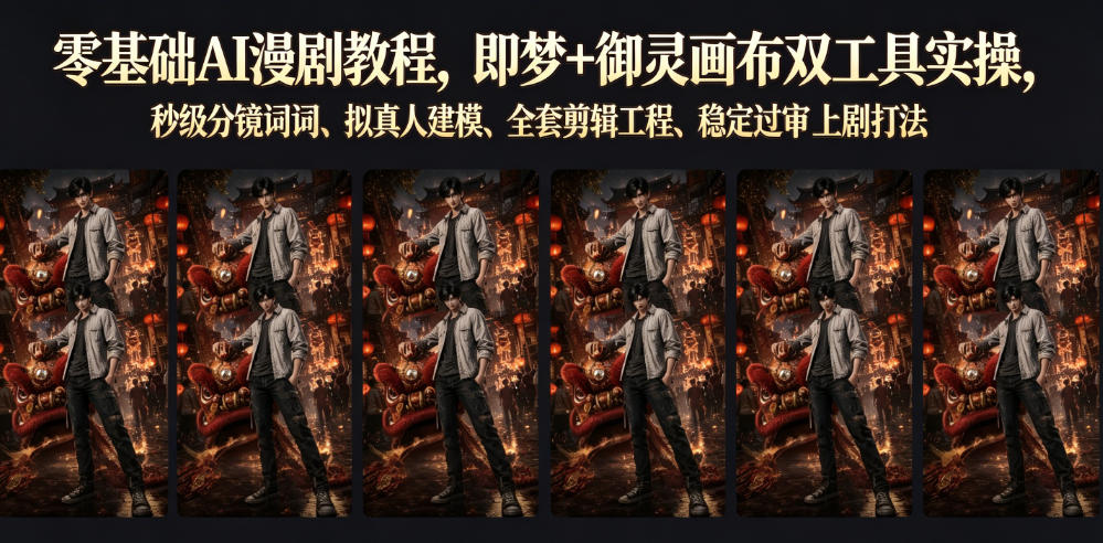 零基础AI漫剧教程，即梦+御灵画布双工具实操，秒级分镜提示词、拟真人建模、全套剪辑工程、稳定过审上剧打法-校睿铺