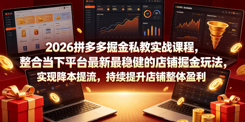 2026拼多多掘金私教实战课程，整合当下平台最新最稳健的店铺掘金玩法，实现降本提流，持续提升店铺整体盈利-校睿铺