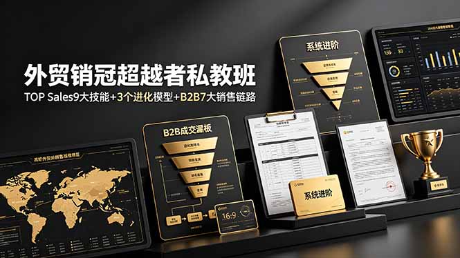 外贸销冠超越者私教班：TOP Sales9大技能+3个进化模型+B2B7大销售链路，系统进阶-校睿铺