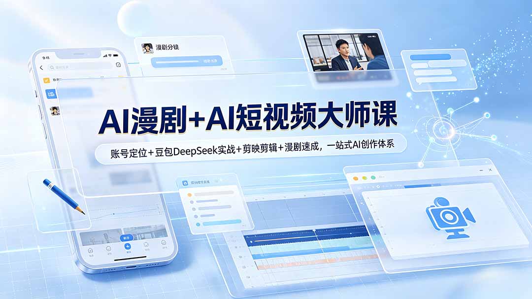 AI漫剧+AI短视频大师课：账号定位+豆包DeepSeek实战+剪映剪辑+漫剧速成，一站式AI创作体系-校睿铺
