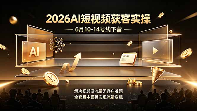 2026AI短视频获客实操6月10-14号线下营，解决视频没流量无客户难题，全套脚本模板实现流量变现-校睿铺