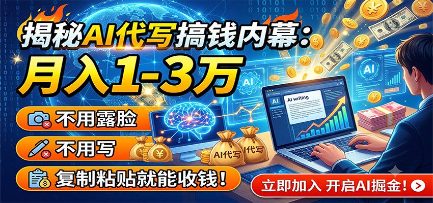 揭秘AI代写搞钱内幕：月入1-3万，不用露脸不用写，复制粘贴就能收钱！-校睿铺