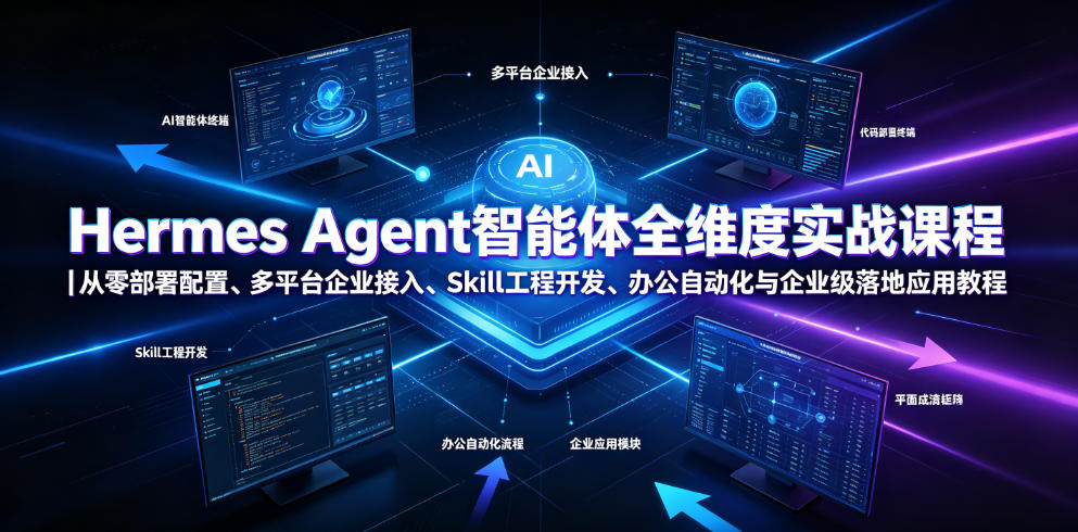 Hermes Agent智能体全维度实战课程｜从零部署配置、多平台企业接入、Skill工程开发、办公自动化与企业级落地应用教程-校睿铺
