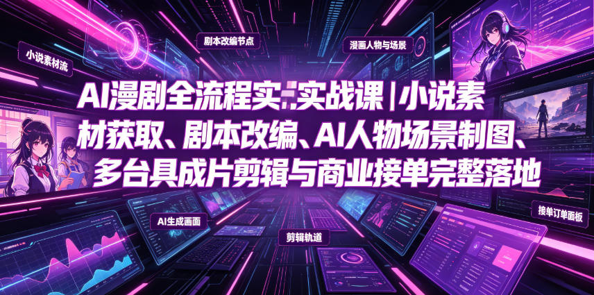 AI漫剧全流程实战课｜小说素材获取、剧本改编、AI人物场景制图、多工具成片剪辑、平台付费变现与商业接单完整落地-校睿铺