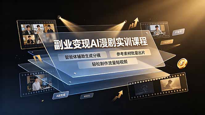 副业变现AI漫剧实训课程，智能体辅助生成分镜，参考素材批量出片，轻松制作流量短视频-校睿铺