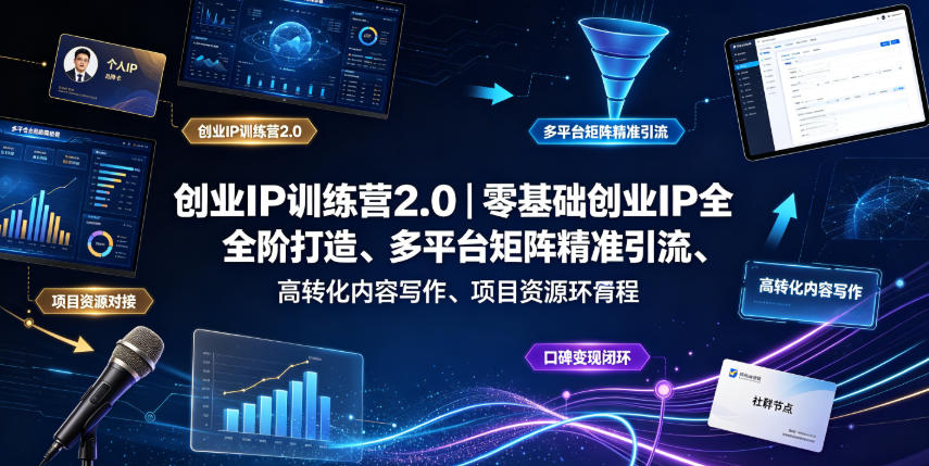创业IP训练营2.0｜零基础创业IP全阶打造、多平台矩阵精准引流、高转化内容写作、项目资源对接与口碑变现闭环课程-校睿铺