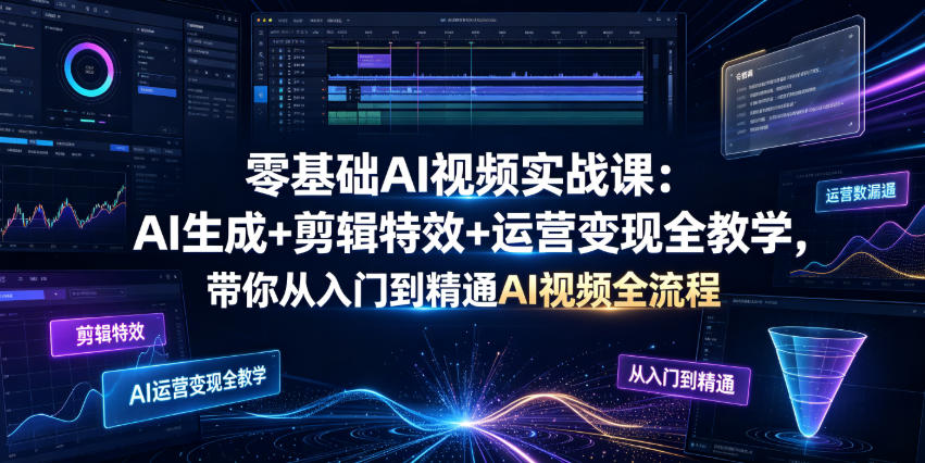 零基础AI视频实战课：AI生成+剪辑特效+运营变现全教学，带你从入门到精通AI视频全流程-校睿铺