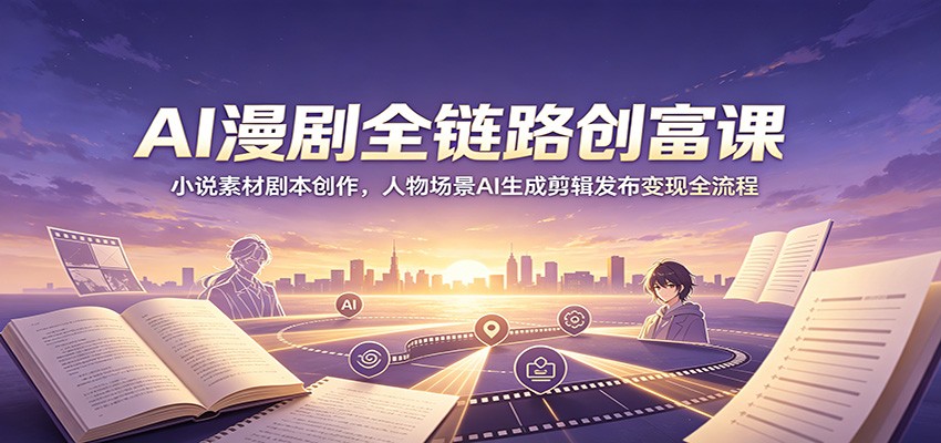 AI漫剧全链路创富课：小说素材剧本创作，人物场景AI生成剪辑发布变现全流程-校睿铺