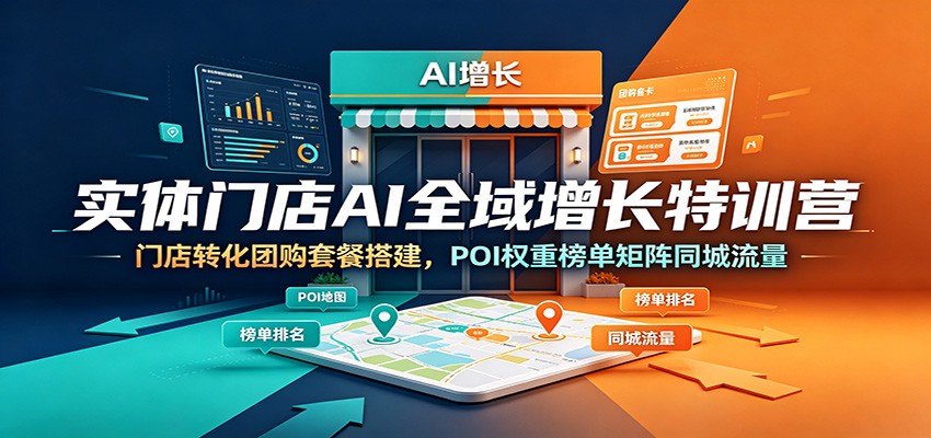 实体门店AI全域增长特训营：门店转化团购套餐搭建，POI权重榜单矩阵同城流量-校睿铺