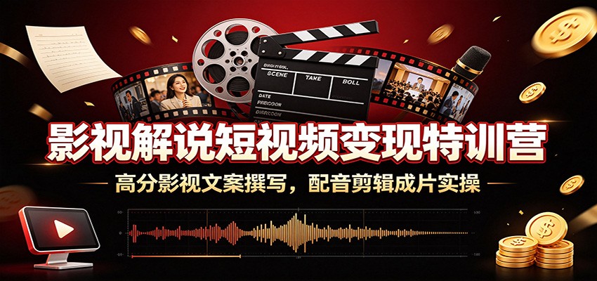 影视解说短视频变现特训营：高分影视文案撰写，配音剪辑成片实操-校睿铺