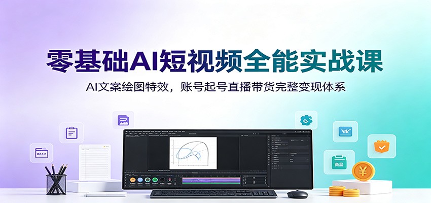 零基础AI短视频全能实战课：AI文案绘图特效，账号起号直播带货完整变现体系-校睿铺