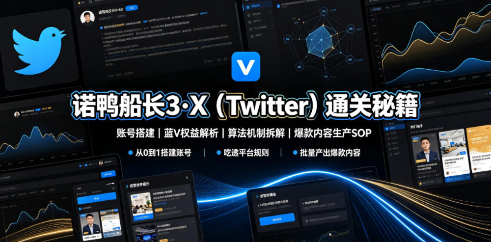 诺鸭船长3·X(Twitter)通关秘籍，涵盖账号搭建、蓝V权益解析、算法机制拆解及爆款内容生产SOP-校睿铺