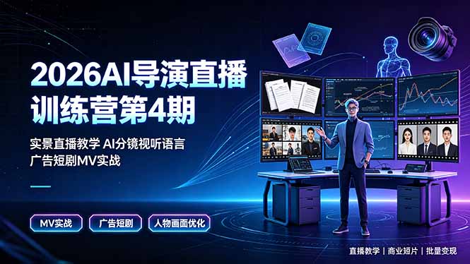 2026AI导演直播训练营第4期，实景直播教学AI分镜视听语言，广告短剧MV实战，解决人物画面崩坏痛点-校睿铺