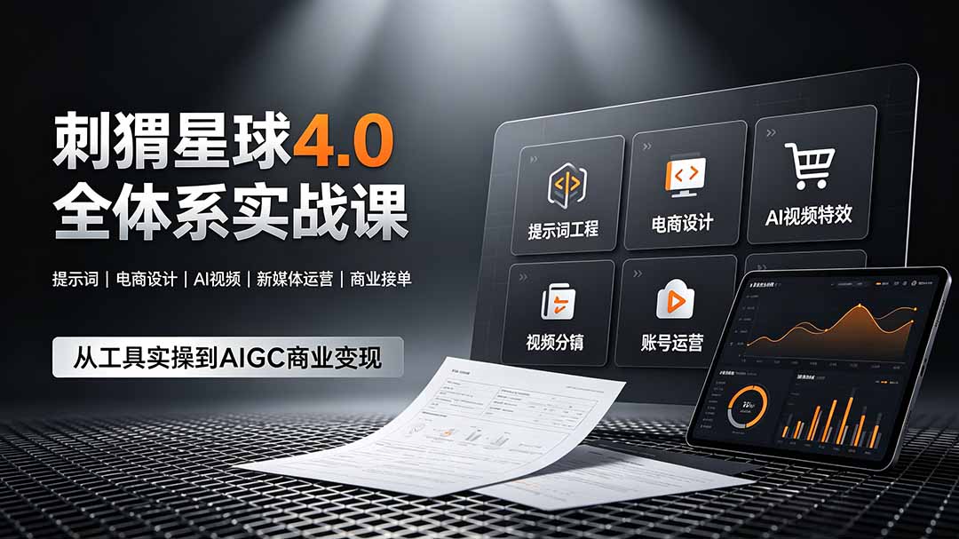 刺猬星球4.0全体系实战课，覆盖提示词工程、电商设计、AI视频特效与新媒体运营，一站式掌握AIGC商业核心技能-校睿铺