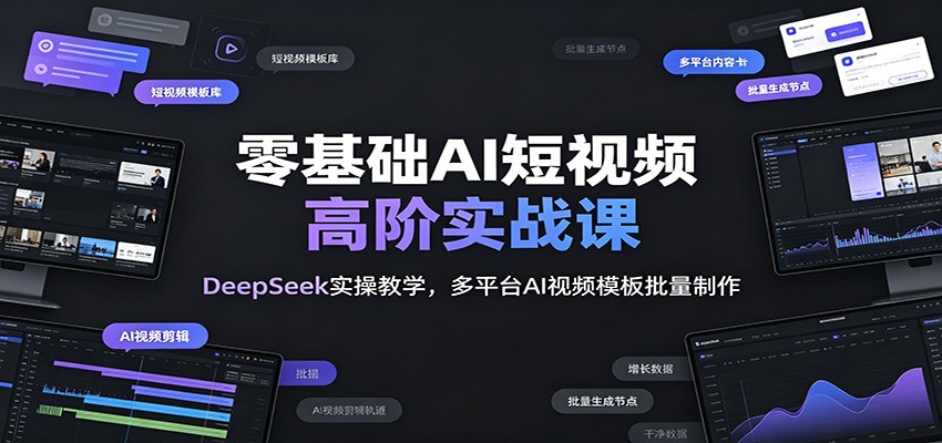 零基础AI短视频高阶实战课：DeepSeek实操教学，多平台AI视频模板批量制作-校睿铺