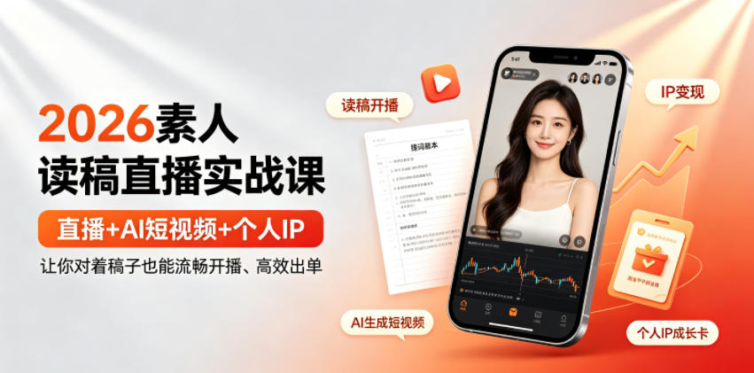 2026素人读稿直播实战课｜直播+AI短视频+个人IP，让你对着稿子也能流畅开播、高效出单-校睿铺