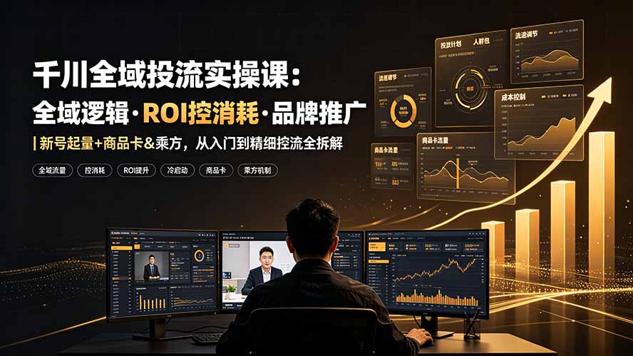 千川全域投流实操课：全域逻辑·ROI控消耗·品牌推广｜新号起量+商品卡&乘方，从入门到精细控流全拆解-校睿铺