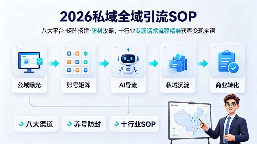 2026私域全域引流SOP｜八大平台·矩阵搭建·防封攻略，十行业专属话术流程精准获客变现全课-校睿铺