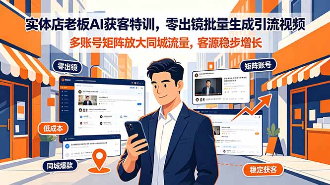 实体店老板AI获客特训，零出镜批量生成引流视频，多账号矩阵放大同城流量，客源稳步增长-校睿铺