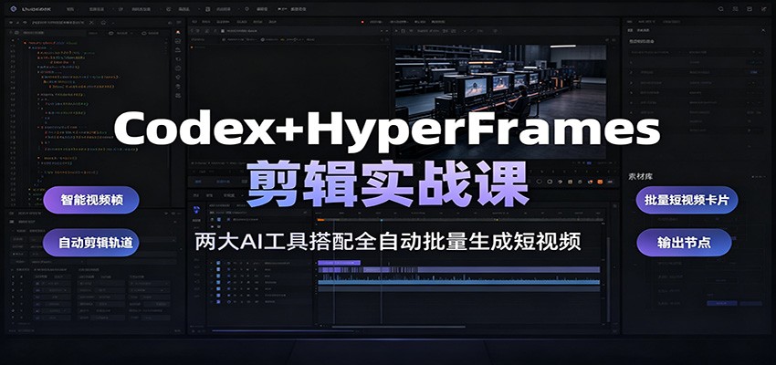 Codex+HyperFrames剪辑实战课：两大AI工具搭配全自动批量生成短视频-校睿铺