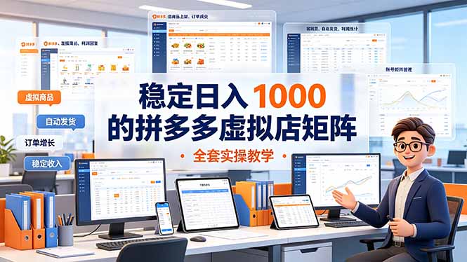 稳定日入 1000 的拼多多虚拟店矩阵，全套实操教学-校睿铺