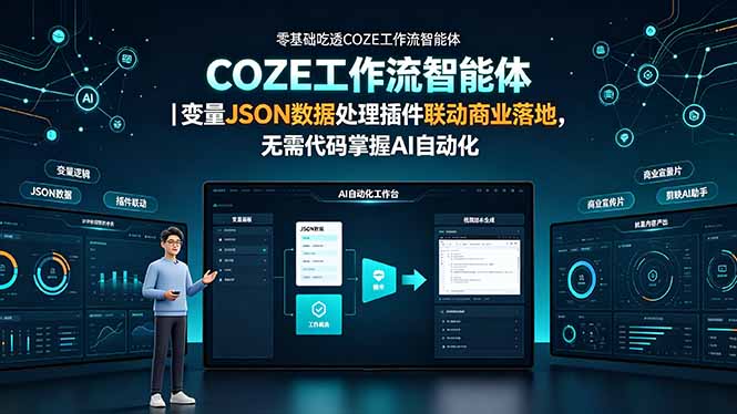 零基础吃透COZE工作流智能体｜变量JSON数据处理插件联动商业落地，无需代码掌握AI自动化-校睿铺