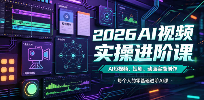 2026AI视频实操进阶课，AI短视频、短剧、动画实操创作，每个人的零基础进阶ai课-校睿铺