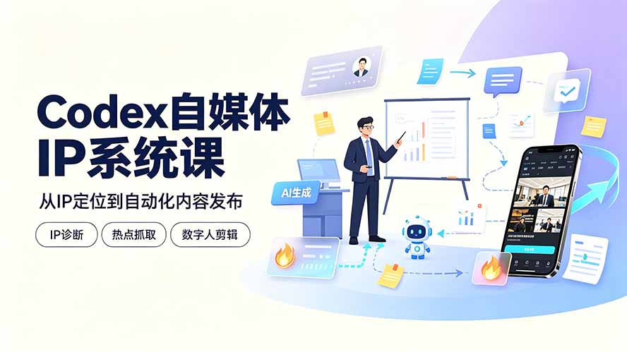 Codex自媒体IP系统课：IP诊断/热点抓取/IP蒸馏 Skill，爆款复刻数字人多平台自动发布教程-校睿铺
