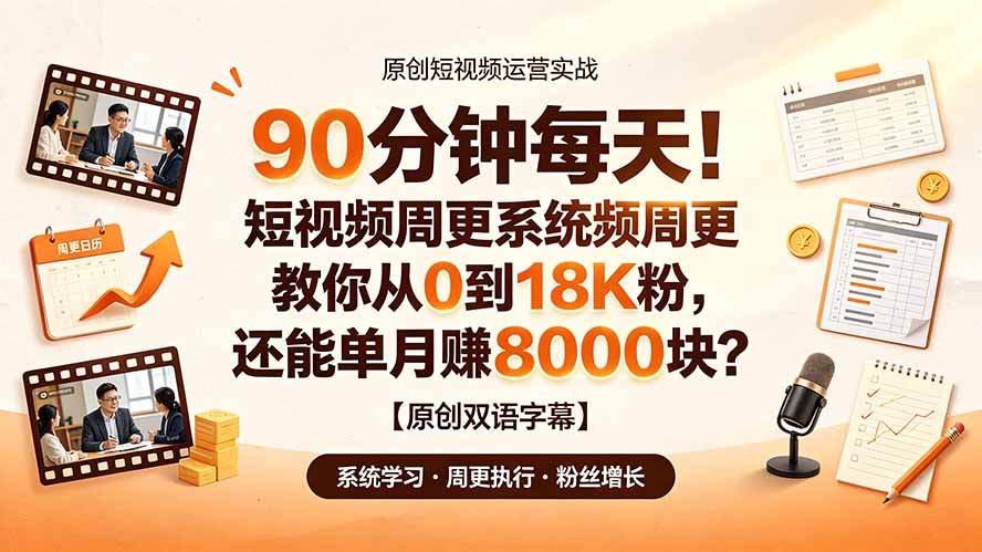 90 分钟每天！短视频周更系统教你从 0 到 18K 粉，还能单月赚 8000 块？【原创双语字幕】-校睿铺