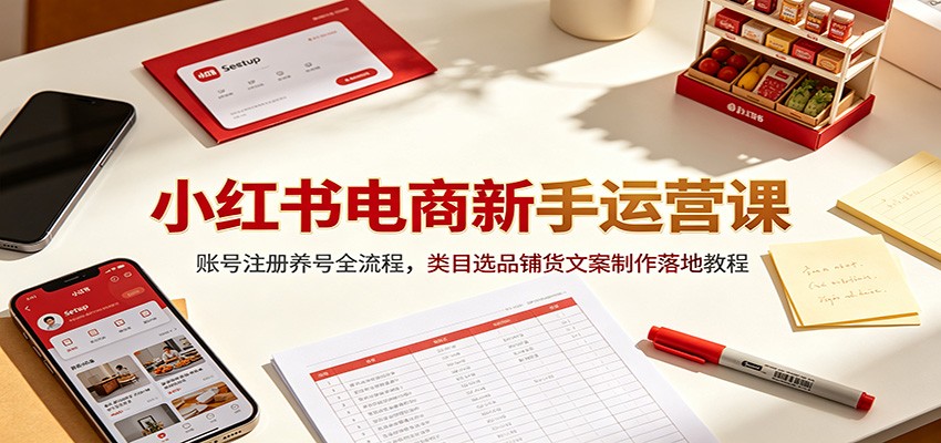 小红书电商新手运营课：账号注册养号全流程，类目选品铺货文案制作落地教程-校睿铺