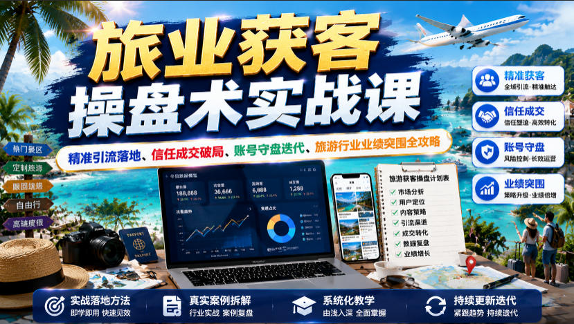 旅业获客操盘术实战课｜精准引流落地、信任成交破局、账号守盘迭代、旅游行业业绩突围全攻略-校睿铺