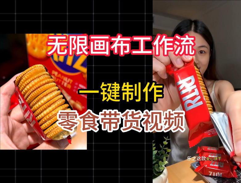 无限画布工作流一键制作零食带货视频，操作简单实操教学-校睿铺