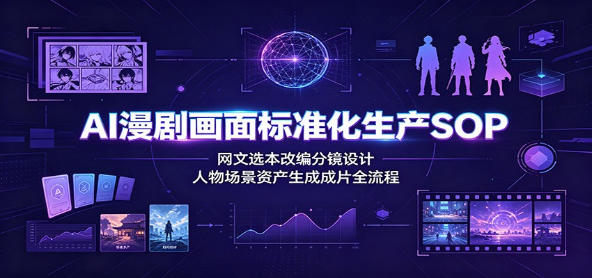 AI漫剧画面标准化生产SOP：网文选本改编分镜设计，人物场景资产生成成片全流程-校睿铺