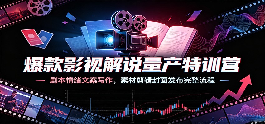 爆款影视解说量产特训营：剧本情绪文案写作，素材剪辑封面发布完整流程-校睿铺
