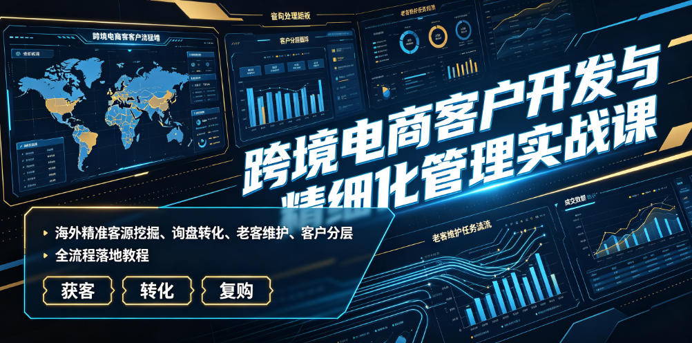 跨境电商客户开发与精细化管理实战课｜海外精准客源挖掘、询盘转化、老客维护、客户分层全流程落地教程-校睿铺