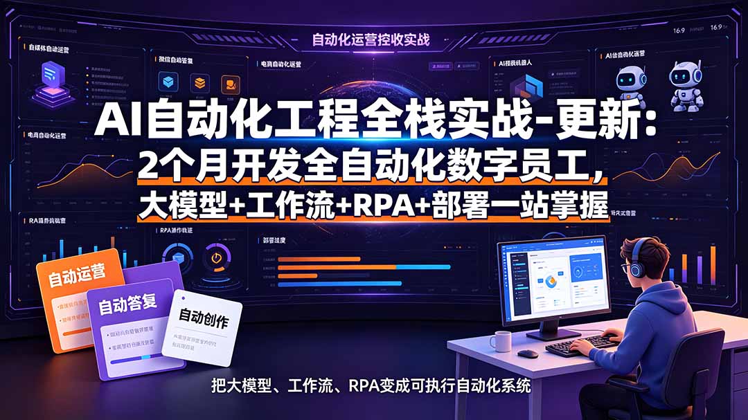 AI自动化工程全栈实战-更新：2个月开发全自动化数字员工，大模型+工作流+RPA+部署一站式掌握-校睿铺