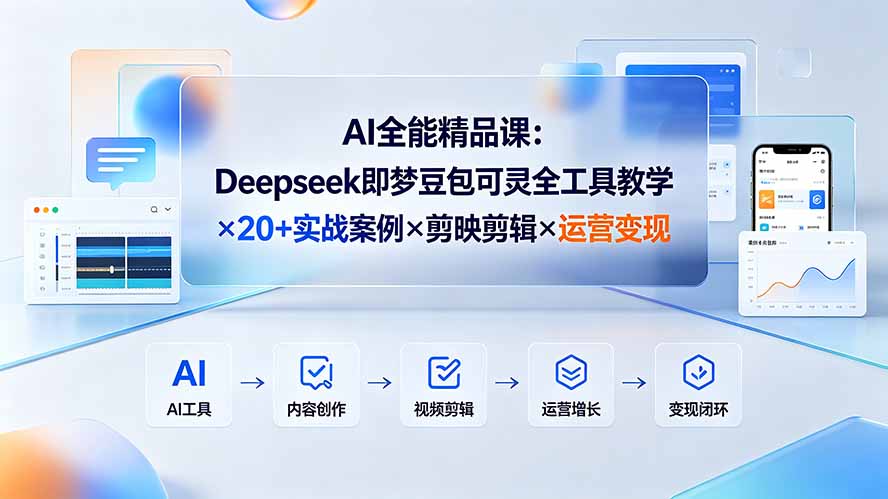 AI全能精品课：Deepseek即梦豆包可灵全工具教学×20+实战案例×剪映剪辑×运营变现-校睿铺