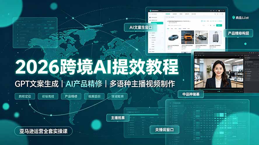 2026跨境AI提效教程·GPT文案生成｜AI产品精修｜多语种主播视频制作，亚马逊运营全套实操课-校睿铺