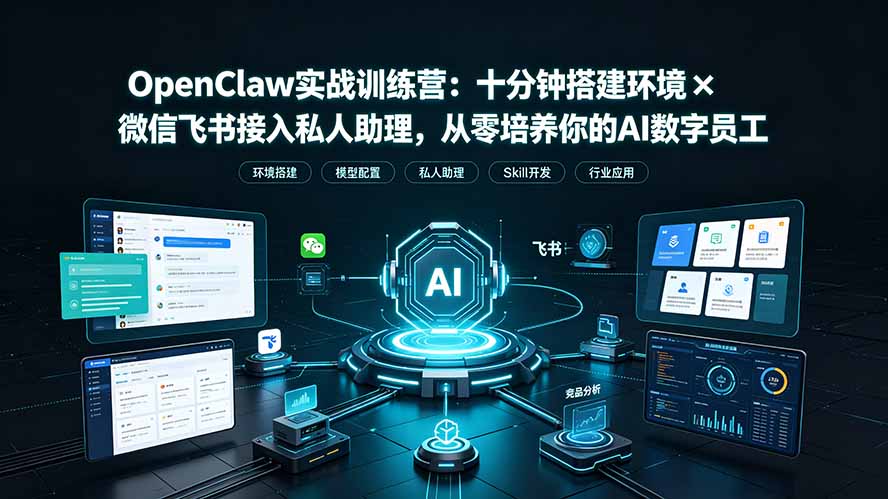 OpenClaw实战特训营：十分钟搭建环境×微信飞书接入私人助理，从零培养你的AI数字员工-校睿铺