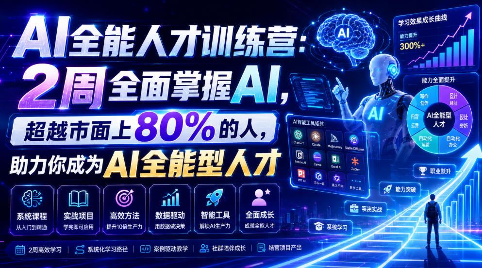 AI全能人才训练营：2周全面掌握AI，超越市面上80%的人，助力你成为AI全能型人才-校睿铺