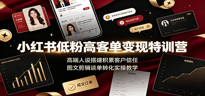 小红书低粉高客单变现特训营：高端人设搭建积累客户信任，图文剪辑谈单转化实操教学-校睿铺