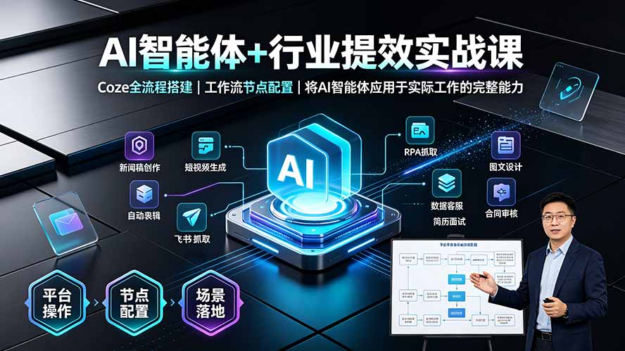 AI智能体+行业提效实战课·Coze全流程搭建｜工作流节点配置｜将AI智能体应用于实际工作的完整能力-校睿铺