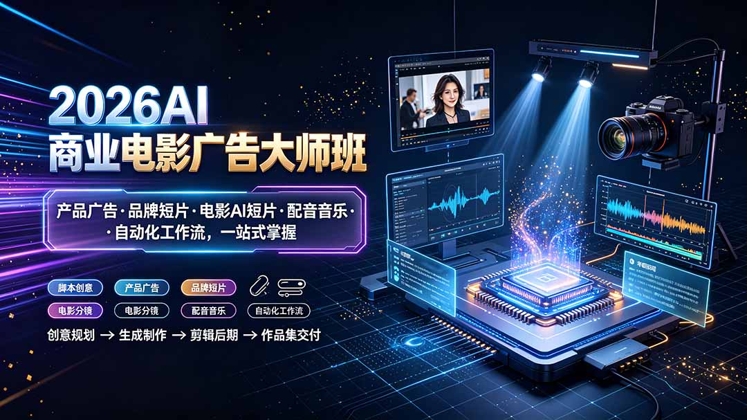 2026AI商业电影广告大师班：产品广告·品牌短片·电影AI短片·配音音乐·自动化工作流，一站式掌握-校睿铺