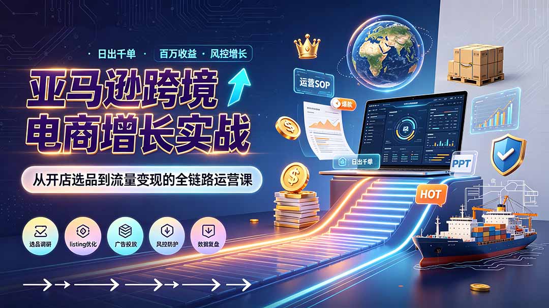 亚马逊0-1孵化特训营8期：从注册风控到稳定日出千单实战，规避审核封店风险，标准化执行流程落地-校睿铺