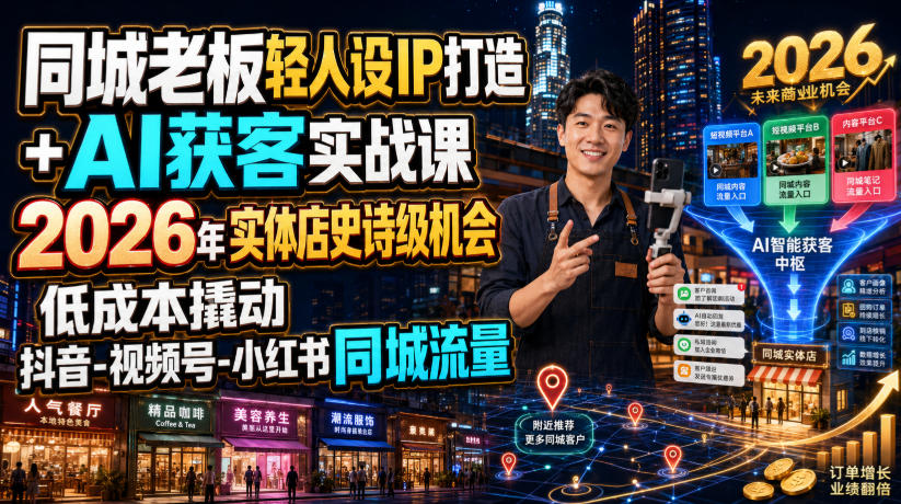 同城老板轻人设IP打造+AI获客实战课，2026年实体店史诗级机会，低成本撬动抖音-视频号-小红书同城流量-校睿铺