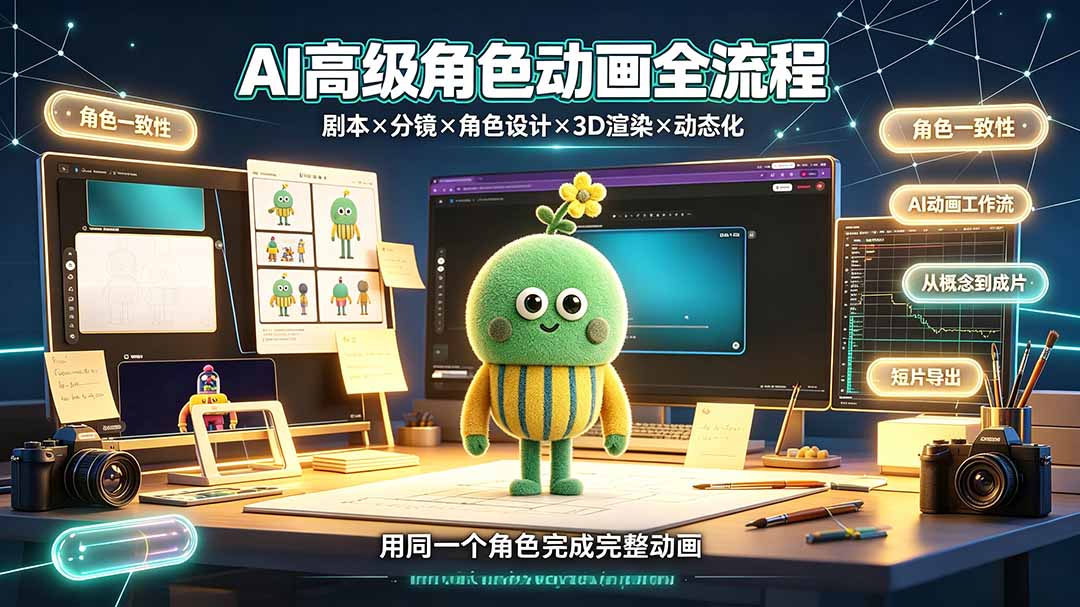 AI高级角色动画全流程：剧本×分镜×角色设计×3D渲染×动态化，从概念到成片一站式教学-校睿铺
