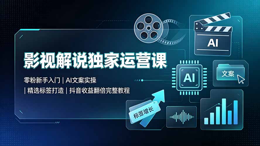 影视解说独家运营课：零粉新手入门｜AI文案实操｜精选标签打造｜抖音收益翻倍完整教程-校睿铺