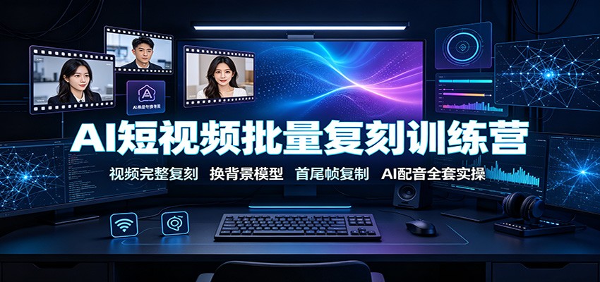 AI短视频批量复刻训练营：视频完整复刻，换背景模型、首尾帧复制、AI配音全套实操-校睿铺