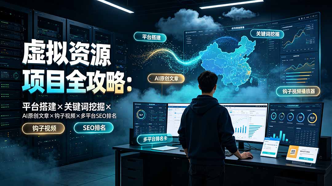 虚拟资源项目全攻略：平台搭建×关键词挖掘×AI原创文章×钩子视频×多平台SEO排名-校睿铺
